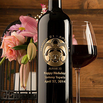 Aries Birthday Etched Wine