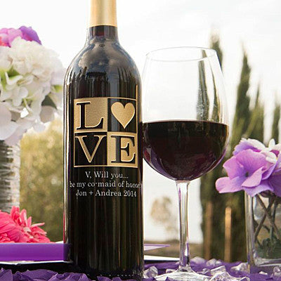 Love Frame with Heart Etched Wine