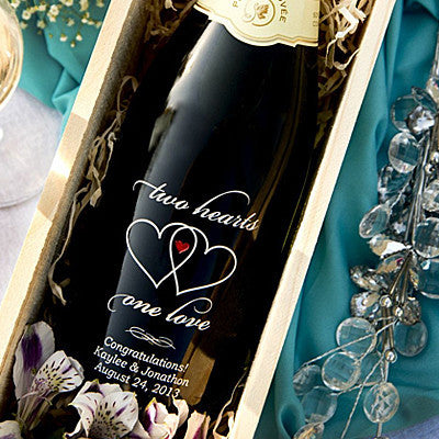 Two Hearts Etched Wine