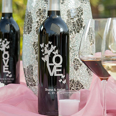 Love & Butterflies Etched Wine